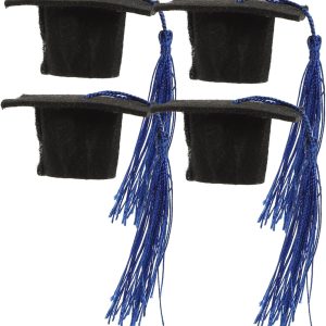 4Pcs Mini Graduation Hat Bottle Toppers Decorative Doctoral Caps with Tassels for Wine Beverage Bottles for Graduation Celebrations