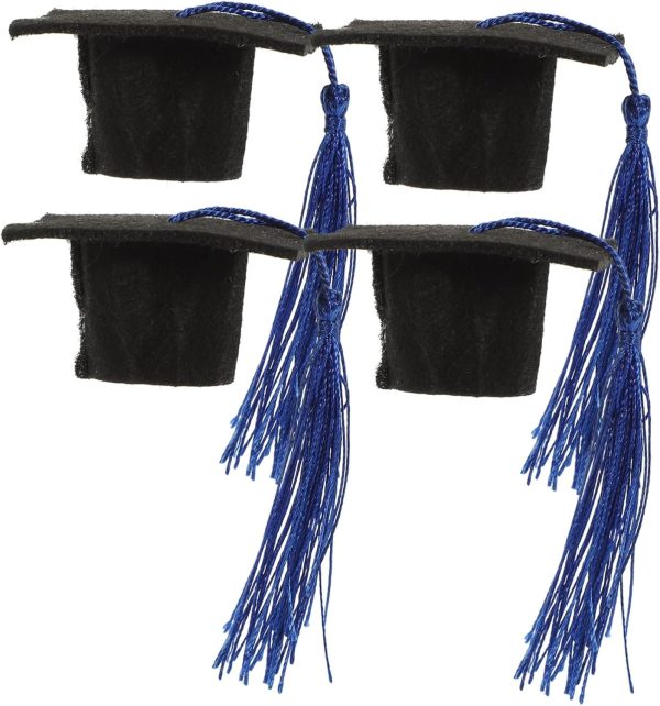 4Pcs Mini Graduation Hat Bottle Toppers Decorative Doctoral Caps with Tassels for Wine Beverage Bottles for Graduation Celebrations