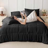 JOLLYVOGUE Queen Comforter Set, Ultra-Soft Bed in a Bag Queen Size 7 Pieces, Oeko-TEX Certified Bedding Set with Down Alternative Comforter, Sheets, Pillowcases & Shams, Black - Image 6