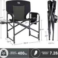 TIMBER RIDGE Aluminum Oversized Camping Chair, Lightweight Portable Directors Chair with Side Table Detachable Side Pocket for Outdoor Camping, Lawn, Picnic, Support 400lbs Black - Image 3