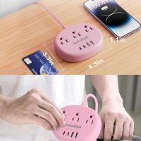 Pink Extension Cord with Surge Protected 1080J - 5 FT Flat Extension Cord, 1625W Cute Extension Cord with 3 AC Outlet 4 USB (24W/4.8A), Compact for Cute Pink Kawaii Desk Home Essentials - Image 6