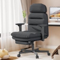 Criss Cross Chair with Wheels & Flip-up Arms, Executive Office Chair with Foot Rest, Swivel Cross Legged Office Chair, Corduroy Fabric Comfy Computer Desk Chair, Vanity Chair for Home, Black - Image 8