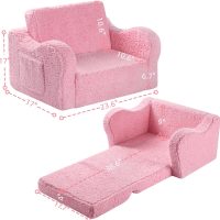 Kids Chairs for Toddler, 2-in-1 Toddler Soft Sherpa Couch Fold Out, Convertible Sofa to Lounger for Girls and Boys, Pink - Image 3