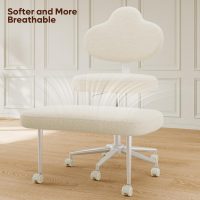 Cross Legged Office Chair with Wheels, Meditation Chair, ADHD Chair for Adults, Wider Height Adjustable Backrest and Seat, Yoga Office Chair, Teddy Fabric, Off White - Image 4