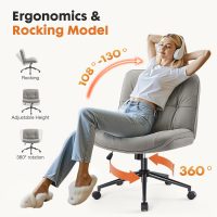 Sweetcrispy Criss Cross Armless Office Chair - PU Leather Adjustable Swivel Wide Seat with Thick Padding, Ergonomic Rolling Computer Desk Task Chair for Modern Vanity & Makeup with Wheels - Image 4