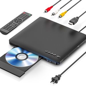 Ultra Slim DVD Player, Thin HDMI AV DVD Players for TV, 0.6 Inch Design with Region Free & Colourful HD Pixels, Supports USB Playback, NTSC/PAL DVD Player with HDMI & RCA Cables, Remote Control.