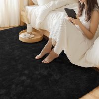 Merelax Soft Area Rug for Livingroom Bedroom, Machine Washable 4x6 Black Rugs Fluffy Shaggy Bedside Rug, Non Slip Indoor Carpet for Nursery Kids Room Home Decor Aesthetic - Image 2