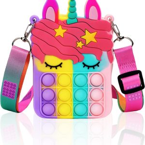 Civan Small Pop Purse,Unicorn Pop Purse for Girl Boy and Women Pop Bag with Unicorn Pop Toy,Shoulder Bag Fidget Toys Pop Fidget Backpack Toy for ADHD Anxiety School Backpack Silicone Bag Pop for Girls