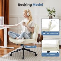 DUMOS Criss Cross Chair with Wheels, Legged Office Armless Wide Seat, Adjustable Swivel Leather Task Vanity Home Office Desk Seating for Bedroom Dorm Student - Image 3