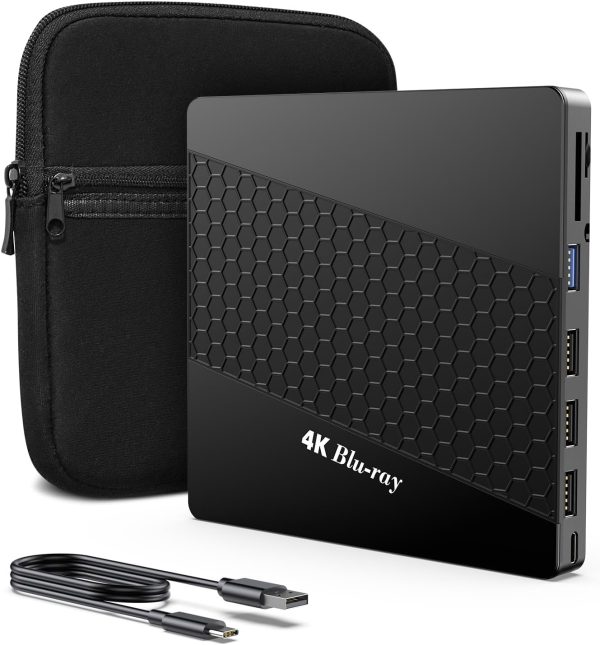 External 4k Blu Ray Drive for Pc,Portable 4k UHD Blu Ray Player,SD/TF Port with Carry Case, US8 3.0 HD Blu-Ray Player,DVD+/-RW External Optical Drive for MacBook Pro Windows Laptop
