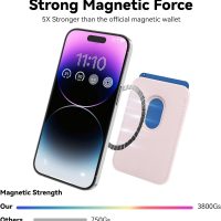 Magnetic Mag-safe Wallet Cell Phone Card Holder for Phone Case with Mag-Safe, Stronger Magnetic RFID Leather Phone Wallet Stick on Series of iPhone 15/14/13/12 and Pro/Promax, Light Pink - Image 2