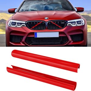 Jaronx Compatible with BMW Grill Inserts Trims for 1 2 3 4 5 6 7 Series, F20 F22 F30 F32 G30 G32 G11 G12, Compatible with BMW V Brace Wrap Covers Red Grill Stripes (Red)
