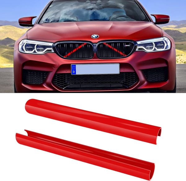 Jaronx Compatible with BMW Grill Inserts Trims for 1 2 3 4 5 6 7 Series, F20 F22 F30 F32 G30 G32 G11 G12, Compatible with BMW V Brace Wrap Covers Red Grill Stripes (Red)
