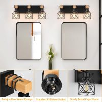 FadimiKoo 3-Light Farmhouse Vanity Light for Bathroom, Wood Bathroom Light Fixtures Over Mirror, Industrial Black Vanity Light with Metal Lampshade for Bedroom Hallway Living Room - Image 3