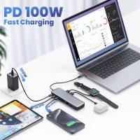 USB C Hub Laptop Docking Station Dual Monitor,14 in 1 Multiport Adapter with 4K HDMI,VGA,8 USB C/A Ports,100W PD Fast Charging,Audio&Mic,SD&TF,USBC Dongle for MacBook/Dell/HP/Lenovo ThinkPad/Surface - Image 3