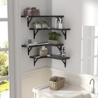 Corner Floating Shelves Wall Mounted Set of 4, Rustic Wood Storage Display Wall Shelves for Home Decor, Bathroom, Kitchen, Bedroom, Living Room, Office (Black) - Image 6