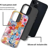Compatible with iPhone 14 13 Case - Hybrid Heavy Duty 2 in 1 Full Body Rugged Shockproof Protection Glossy Case for iPhone 14 13 - Coastal and Fruity Summer Collage - Image 3