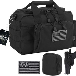 Gun Case Bag Small | Tactical 2-Pistol Bag Handgun Duffle Bag w/Lockable Zipper for Shooting Range Hunting Sports | US Flag Patch + MOLLE Pouch + Universal Holster Included
