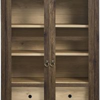 Modway Nolan Modern Farmhouse 71 Inch Tall Arched Storage Display Cabinet in Walnut Hickory Wood Grain - 4-Tier Bookcase with Glass Doors and Shelves - Arch Accent Cabinet for Living Room - Image 8