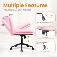 NEO CHAIR Criss Cross Chair with Wheels Armless Cross Legged Office Desk Wide Comfy Vanity Makeup Chair Adjustable Swivel Rolling Computer for Home Office PU Leather (Pink) - Image 5