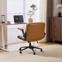 VINGLI Criss Cross Chair with Adjustable Flip-Up Arms,Cross Legged Chair with Wheels, Extra Wide Office Chair,Comfortable Desk Chair for Home Office, Vanity, Bedroom,PU Leather,Clay - Image 9