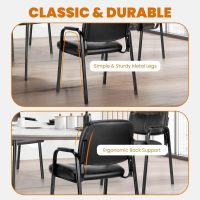 Sweetcrispy Office Reception Guest Chair No Wheels Set of 2, Leather Stationary Waiting Room Chairs with Padded Arms for Elderly Desk Conference Room Lobby Table Side Salon, Inky - Image 6