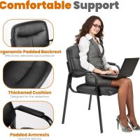 Sweetcrispy Office Reception Guest Chair No Wheels Set of 2, Leather Stationary Waiting Room Chairs with Padded Arms for Elderly Desk Conference Room Lobby Table Side Salon, Inky - Image 4