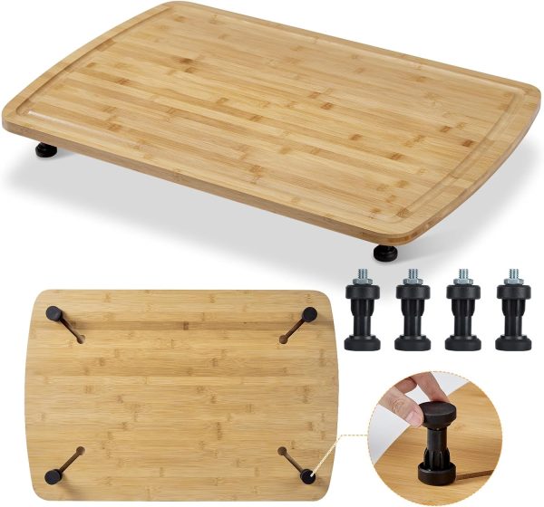 GarveeHome Bamboo Stovetop Cover Cutting Board with Legs and Juice Grooves, XXX Large Stove Top Cover for Gas Burners Stove Top, Cooktop Protector Noodle Board Stove Cover for RV Stove, Natural