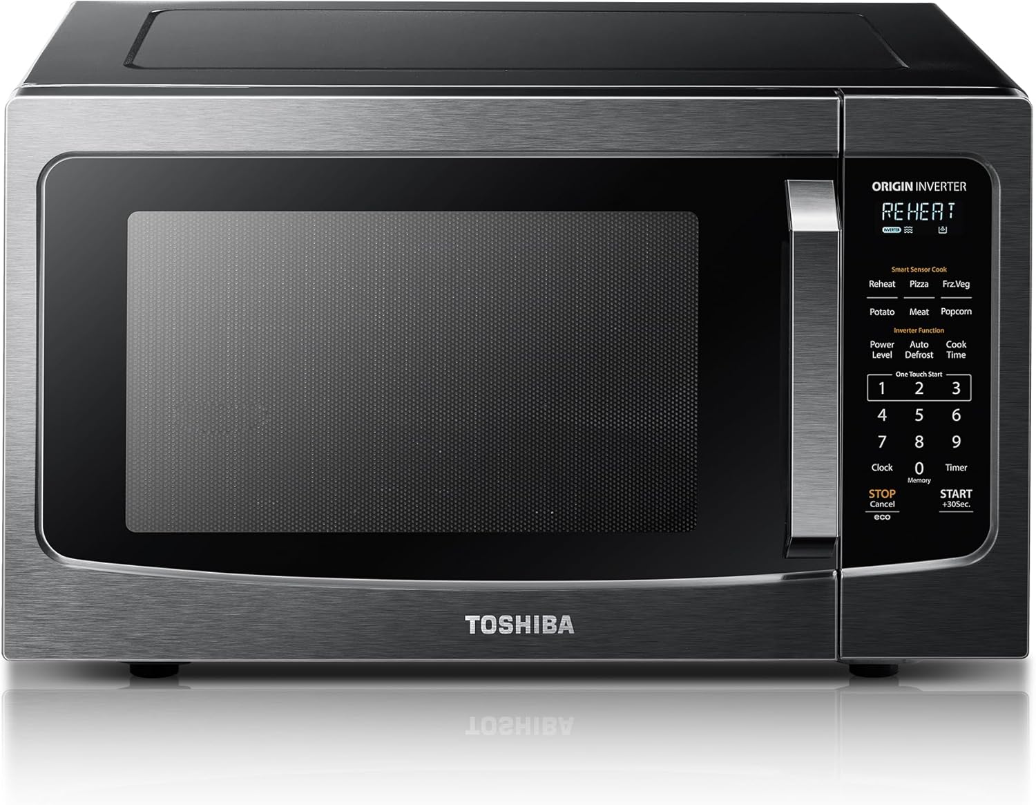 TOSHIBA ML-EM45PIT(BS) Countertop Microwave Oven with Inverter Technology, Kitchen Essentials, Smart Sensor, Auto Defrost, 1.6 Cu.ft, 13.6″ Removable Turntable, 33lb.&1250W, Black Stainless Steel