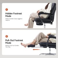 EMIAH Ergonomic Office Chair with Foot Rest Criss Cross Chair with Wheels Reclining Executive Office Chair Mid Back PU Leather Swivel Computer Chairs Lumbar Support for Home Office (Black) - Image 6