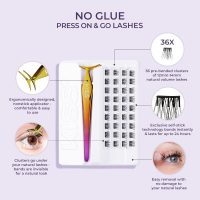 KISS imPRESS Falsies Press On Self Adhesive Eyelashes, 12mm-14mm Natural Volume Press On Lashes, Black, No Glue Needed, Invisible Band, 20 Lash Clusters & Non-Stick Applicator - Natural - Image 11