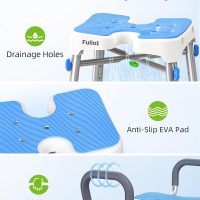 Ergonomic H-Shaped Shower Chair for Elderly and Disabled with Padded Back & Arms, FSA/HSA Eligible 500 lbs Heavy Duty Adjustable Shower Stool Seat for Easy Cleaning, Anti-Slip Bath Chairs for Bathtub - Image 8
