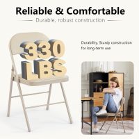 DUMOS 2 Pack Leather Padded Folding Chair, Indoor Outdoor Portable Stackable Commercial Seat with Steel Frame, Capacity for Home, Office, Party, Comfy, Kahki - Image 5
