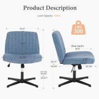 Sweetcrispy Criss Cross Chair Legged, Armless Office Wide Desk Chair No Wheels, Swivel Vanity Height Adjustable Fabric Modern Computer Task Seating for Home - Blue - Image 2