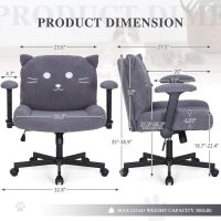 Sunchen Criss Cross Chair with Wheels and Arms, Cross Legged Office Chair with Wide Seat, Adjustable Cute Comfy Desk Chairs for Home Office, Bedroom, Vanity, Grey - Image 2