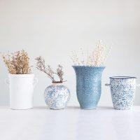 Creative Co-Op DF2720 8" H Terracotta Floral Transferware Pattern & Crackle Finish Vase, Blue - Image 7
