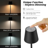 HASUN 2 Pack LED Cordless Rechargeable Table Lamp, 5200mAh Battery Operated Desk Lamp Table Light, Aluminum Shell, 3 Color Stepless Dimming Up Waterproof for Coffee Table/Indoor/Camping (Black) - Image 5