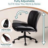 Armless Desk Chair with Wheels for Criss Cross Sitting - Cross Legged Wide Armless Chair - Adjustable Vanity 360° Swivel Stool and 120° Rocking Wide Seat Comfy for Home and Office, Color Black - Image 7