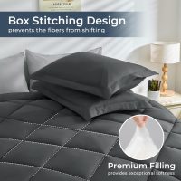 HEVUMYI Queen Comforter Set - 7-Piece All Season Bed in a Bag Queen, Ultra Soft Bedding Set with Comforter, Flat Sheet, Fitted Sheet, Pillowcases, Pillow Shams, Dark Grey & Light Grey - Image 5
