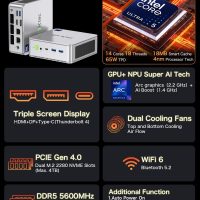 GMKtec Mini PC, K9 Intel Core Ultra 5 125H (Turbo 4.5GHz, 14C/18T) Desktop Computer 1TB SSD 32GB Dual DDR5 5600MHz Dual LAN 2.5G Dual Fan WiFi 6 USB-C BT5.2 USB 3.2 - Image 2