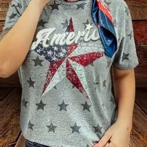 Women's Short Sleeve Printed Blouse – Elegant Crew Neck Top for Office and Daily Commuting Wear