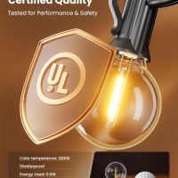 Outdoor String Lights 25 Feet G40 LED Patio Lights, Plug-in, 13 Plastic Edison Bulbs(1 Spare), Waterproof Connectable Hanging Light for Backyard Porch Balcony Party Decor, E12 Base, Black - Image 8