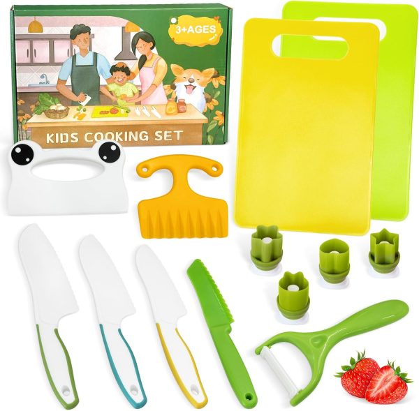 Chanking 13 Pieces Kids Knife Set for Real Cooking Child-Friendly Plastic Chef Tools, Montessori Kitchen Toys, Gifts for Boys and Girls Ages 3+