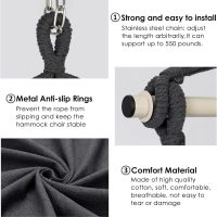 Y- Stop Hammock Chair Hanging Rope Swing Chair, Max 500 Lbs, 2 Seat Cushions Included, Removable Steel Spreader Bar with Anti-Slip Rings, Hardware kit-for Indoor or Outdoor(Dark Grey) - Image 4