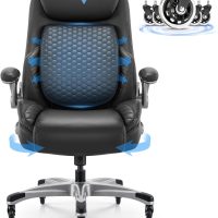 COLAMY Office Ergonomic Desk High Back Executive Chair with Pop-Out Lumbar Support, Upgraded Casters, Adjustable Headrest, Flip-Up Arms, Leather Home with Thick Cushion for Comfort - Black - Image 9