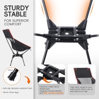 Swivel Camping Chair, High Back Folding Chair with Head Support, Side Cup Pocket, Stable Portable Outdoor Chair for Camp, Travel, Beach, Party, Fishing, Hiking, Backpacking, Black Red - Image 4