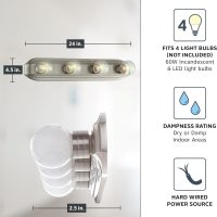 DESIGNERS FOUNTAIN 4-Lights Melrose Vanity Light Fixture, 24 Inch Wall Mount Sconce for Bathroom, Bedroom or Mirror, Brushed Nickel, 6614-BN - Image 4