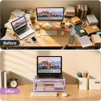 Small Pink Laptop Stand for Desk, Monitor Stand, Office Desk Accessories, Computer Desktop Stand with Drawer for Home, Office, School (Purple) - Image 4