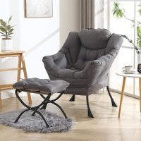 Welnow Lazy Chair with Ottoman, Modern Lounge Accent Chair with Armrests and a Side Pocket, Leisure Sofa Armchair, Reading Armchair with Footrest for Small Space, Dark Grey - Image 7