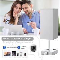 【Upgraded】Bedside Table Lamp Touch Control, with USB C+A Charging Ports & Dual AC Outlets, 3-Way Nightstand Lamp for Bedroom with LampShade Living Room Office(LED Dimmable Bulb Included) - Image 3